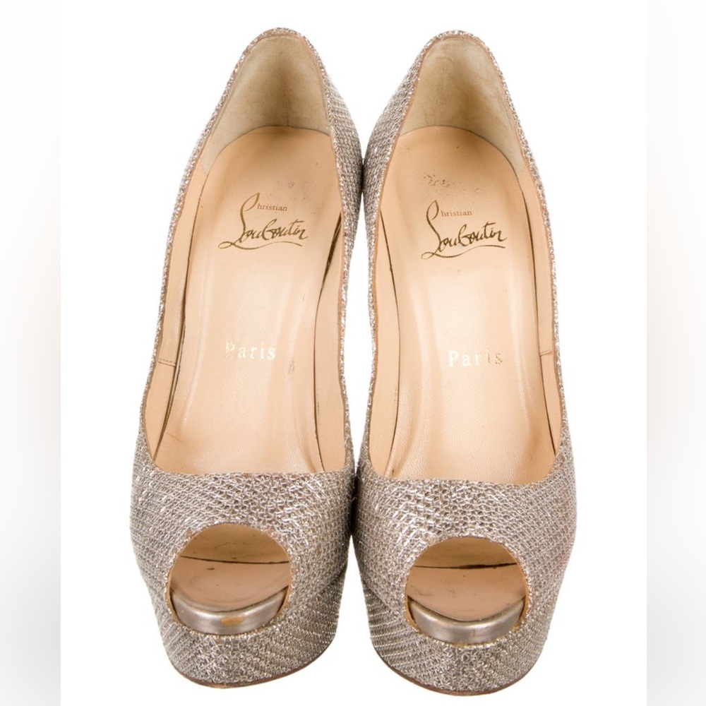 Christian Louboutin Fetish Peep Toe Stiletto 37 Gold - Picture 10 of 16